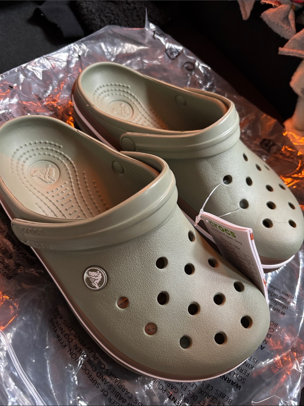 CROCS Men's Classic Clog in Olive Green with White Trim